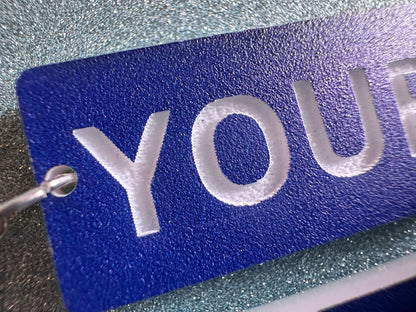 Custom Text Earrings: Laser Engraved Words, Blue with White Text, Letters, Names, Teacher Gift, Anniversary, Best Gifts for Her/Him/Them