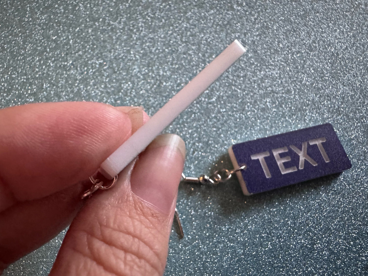Custom Text Earrings: Laser Engraved Words, Blue with White Text, Letters, Names, Teacher Gift, Anniversary, Best Gifts for Her/Him/Them