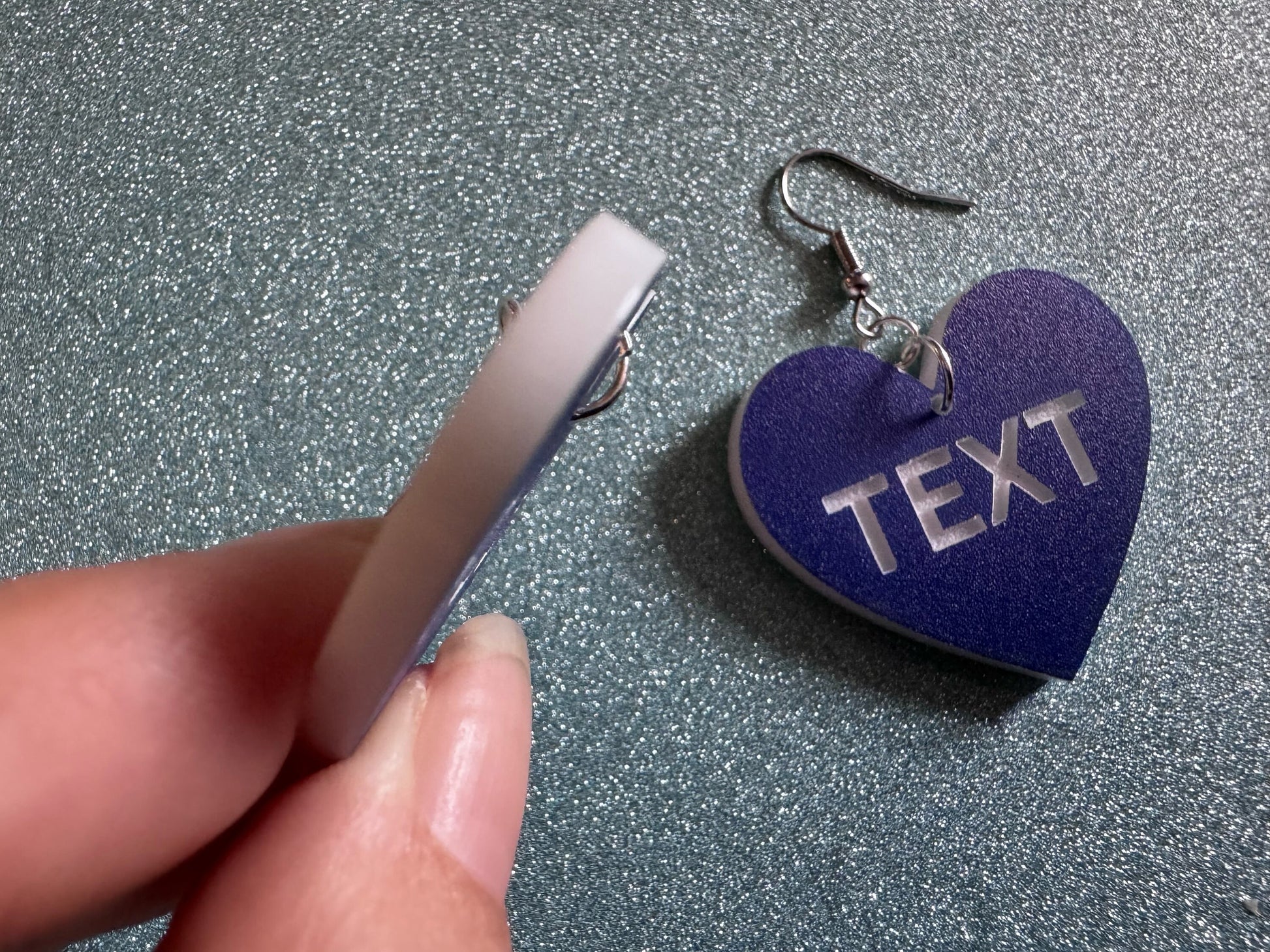 Custom Text Earrings: Laser Engraved Words, Blue with White Text, Letters, Names, Teacher Gift, Anniversary, Best Gifts for Her/Him/Them