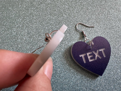 Custom Text Earrings: Laser Engraved Words, Blue with White Text, Letters, Names, Teacher Gift, Anniversary, Best Gifts for Her/Him/Them