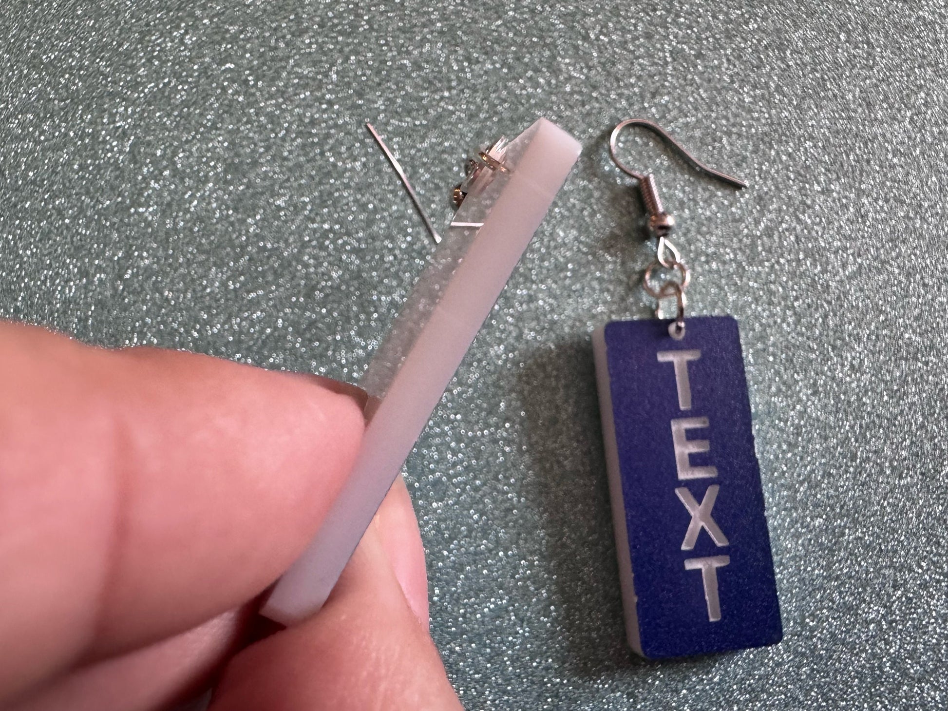 Custom Text Earrings: Laser Engraved Words, Blue with White Text, Letters, Names, Teacher Gift, Anniversary, Best Gifts for Her/Him/Them