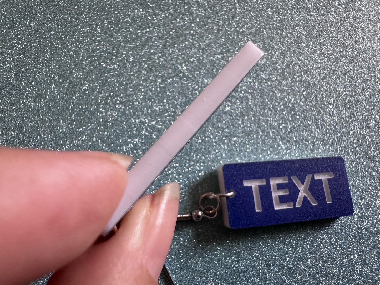 Custom Text Earrings: Laser Engraved Words, Blue with White Text, Letters, Names, Teacher Gift, Anniversary, Best Gifts for Her/Him/Them