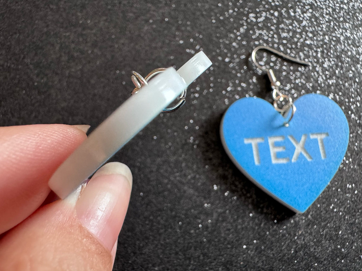 Custom Text Earrings: Laser Engraved Words, Blue with White Text, Letters, Names, Teacher Gift, Anniversary, Best Gifts for Her/Him/Them