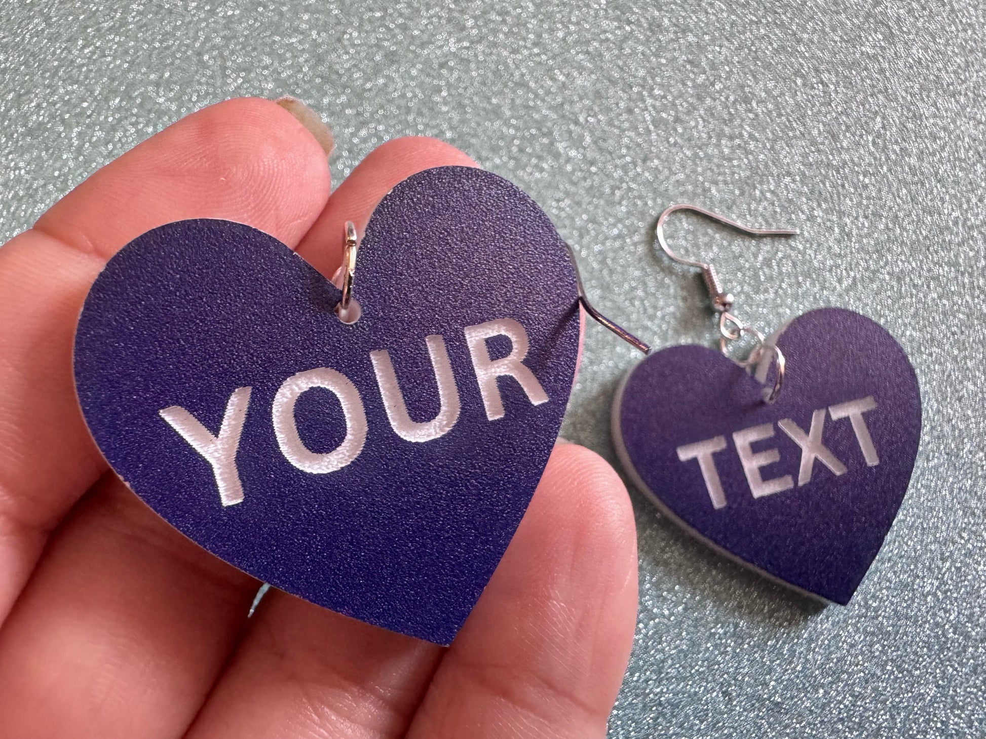 Custom Text Earrings: Laser Engraved Words, Blue with White Text, Letters, Names, Teacher Gift, Anniversary, Best Gifts for Her/Him/Them