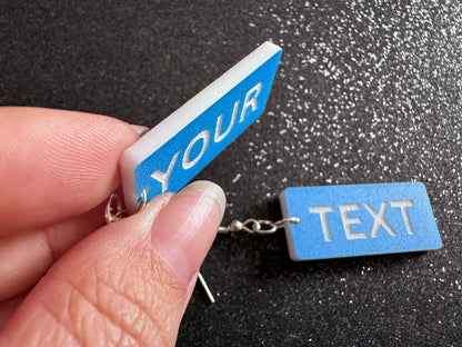 Custom Text Earrings: Laser Engraved Words, Blue with White Text, Letters, Names, Teacher Gift, Anniversary, Best Gifts for Her/Him/Them