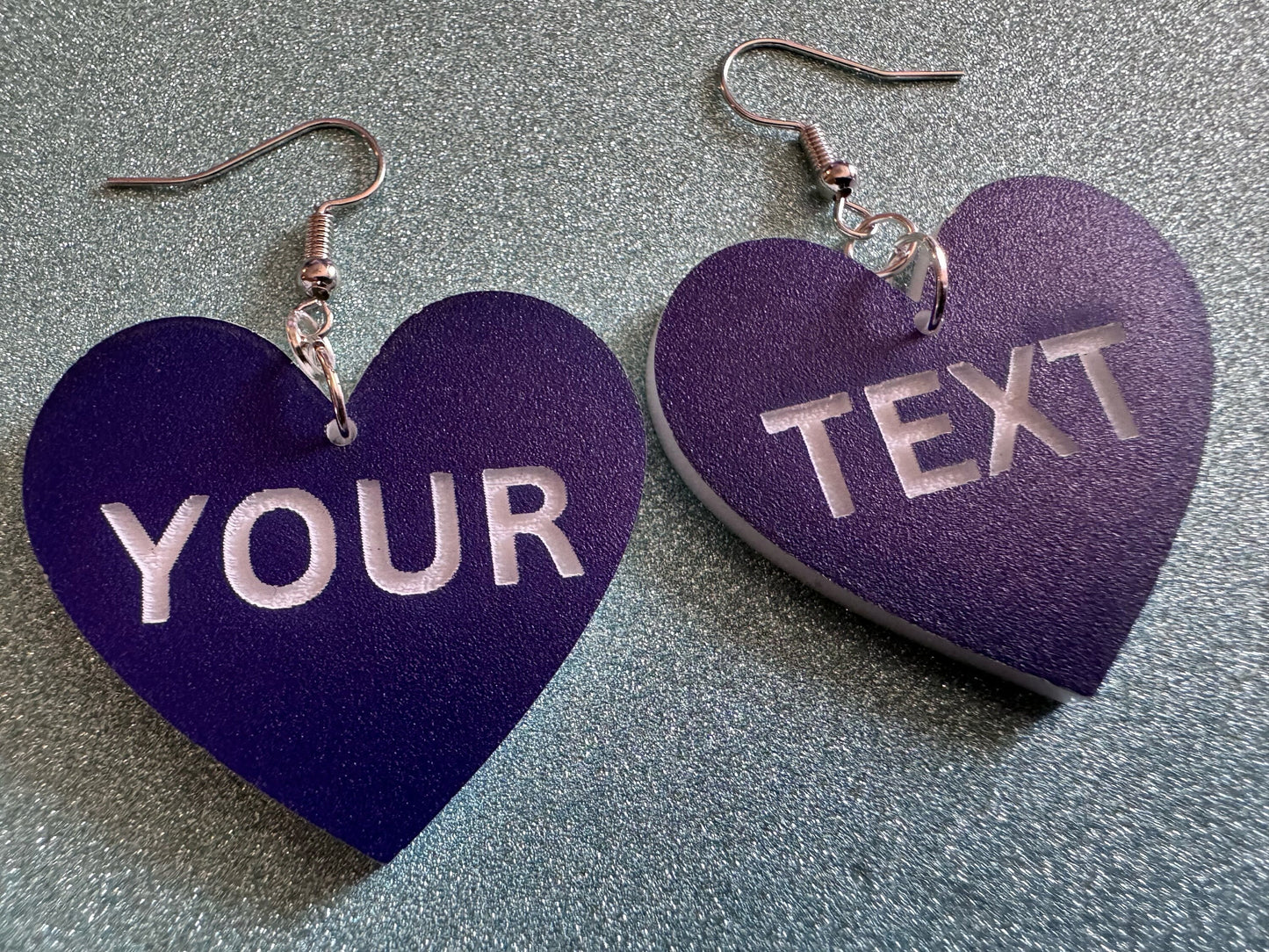 Custom Text Earrings: Laser Engraved Words, Blue with White Text, Letters, Names, Teacher Gift, Anniversary, Best Gifts for Her/Him/Them