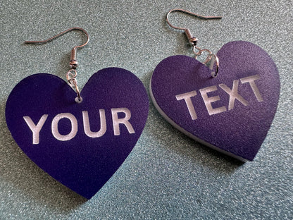 Custom Text Earrings: Laser Engraved Words, Blue with White Text, Letters, Names, Teacher Gift, Anniversary, Best Gifts for Her/Him/Them