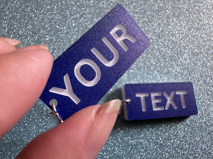 Custom Text Earrings: Laser Engraved Words, Blue with White Text, Letters, Names, Teacher Gift, Anniversary, Best Gifts for Her/Him/Them