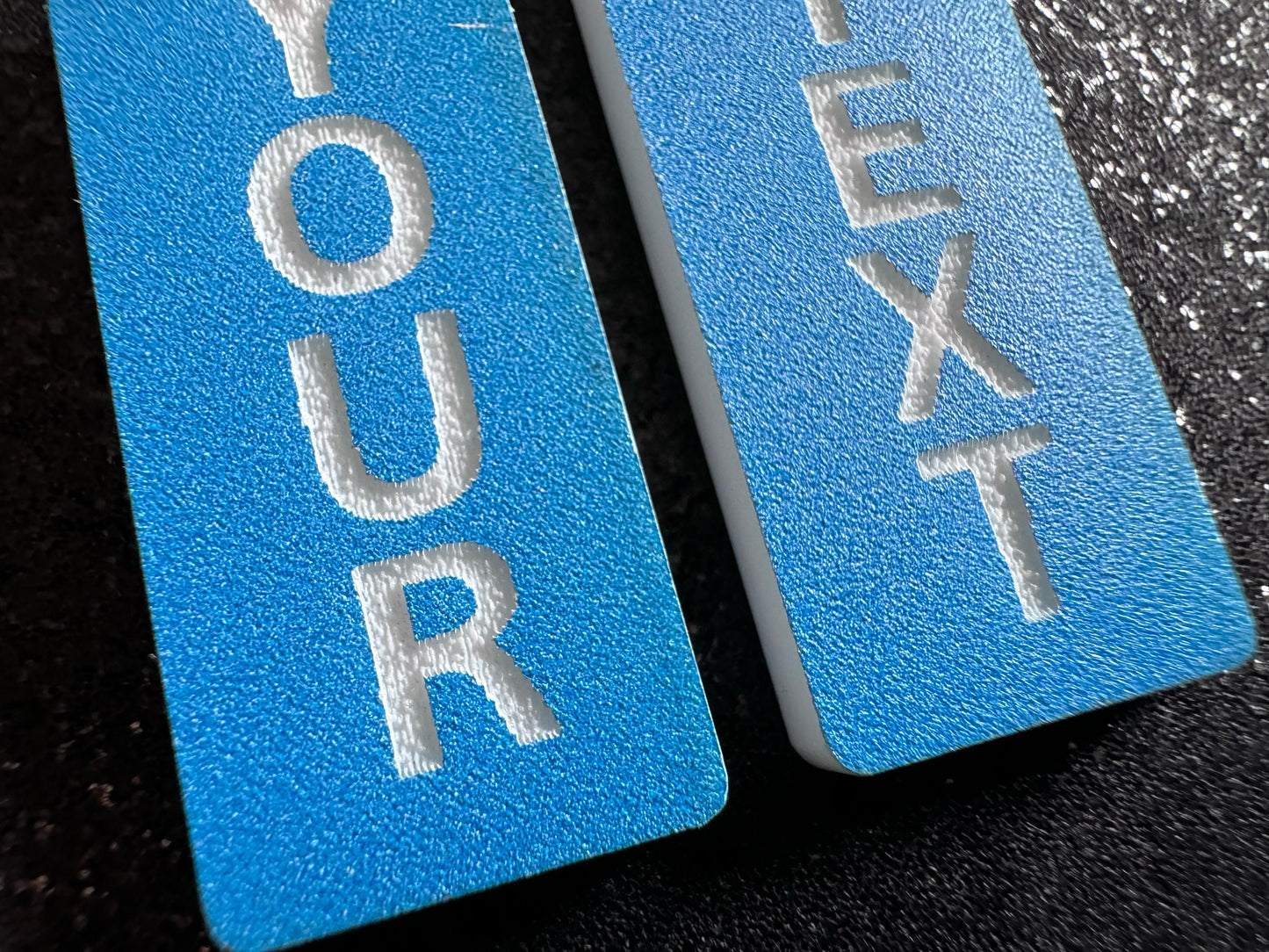 Custom Text Earrings: Laser Engraved Words, Blue with White Text, Letters, Names, Teacher Gift, Anniversary, Best Gifts for Her/Him/Them