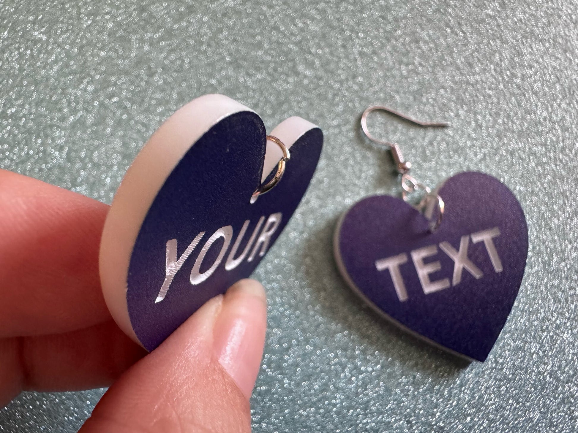 Custom Text Earrings: Laser Engraved Words, Blue with White Text, Letters, Names, Teacher Gift, Anniversary, Best Gifts for Her/Him/Them
