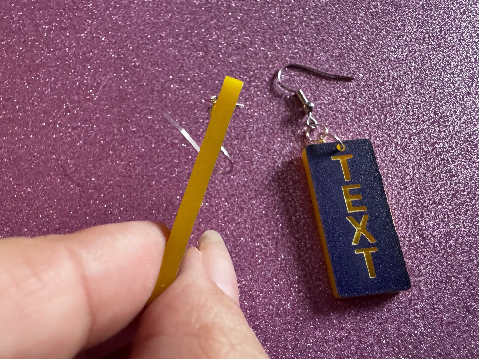 Custom Text Earrings: Laser Engraved Words, Blue with Yellow Text, Letters, Names, Teacher Gift, Anniversary, Best Gifts for Her/Him/Them