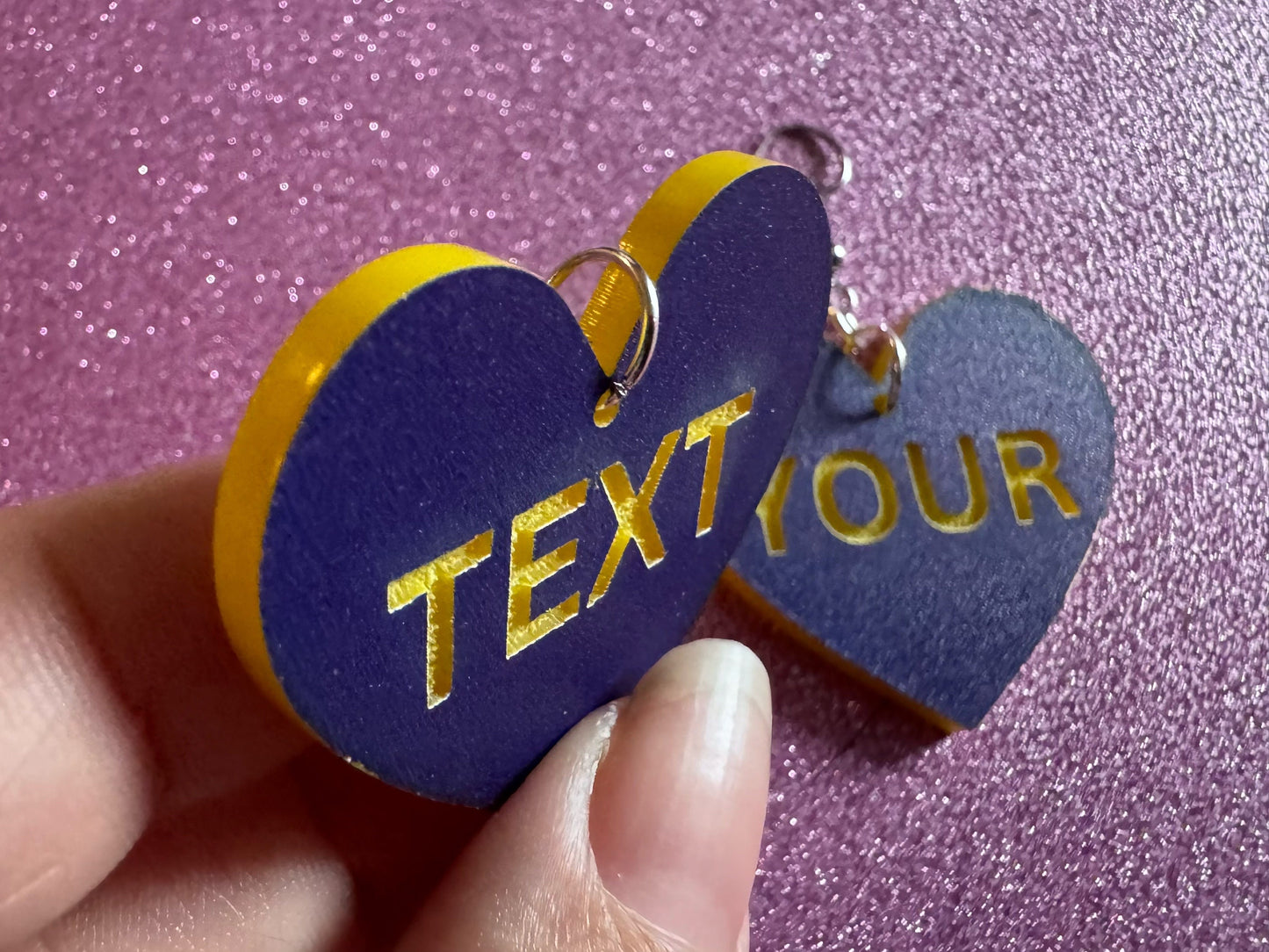 Custom Text Earrings: Laser Engraved Words, Blue with Yellow Text, Letters, Names, Teacher Gift, Anniversary, Best Gifts for Her/Him/Them