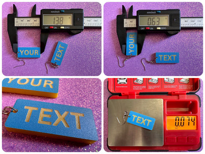 Custom Text Earrings: Laser Engraved Words, Blue with Yellow Text, Letters, Names, Teacher Gift, Anniversary, Best Gifts for Her/Him/Them