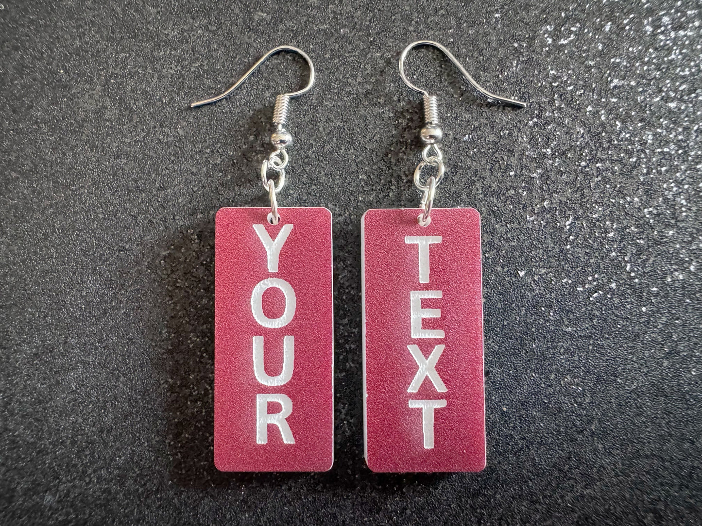 Custom Text Earrings: Laser Engraved Words, Brown with White Text, Letters, Names, Teacher Gift, Anniversary, Best Gifts for Her/Him/Them