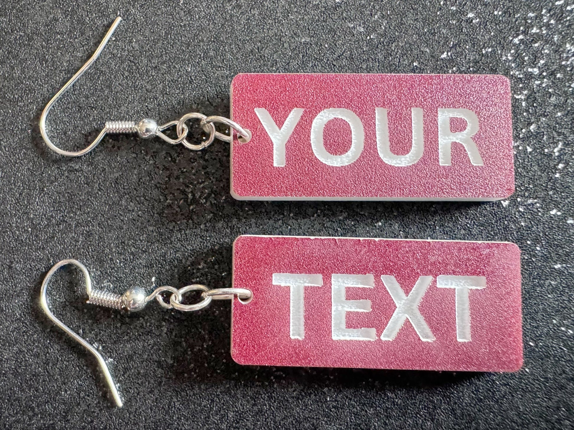 Custom Text Earrings: Laser Engraved Words, Brown with White Text, Letters, Names, Teacher Gift, Anniversary, Best Gifts for Her/Him/Them