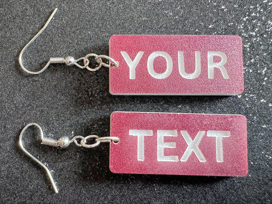 Custom Text Earrings: Laser Engraved Words, Brown with White Text, Letters, Names, Teacher Gift, Anniversary, Best Gifts for Her/Him/Them