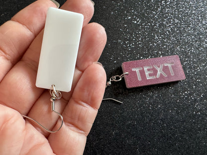 Custom Text Earrings: Laser Engraved Words, Brown with White Text, Letters, Names, Teacher Gift, Anniversary, Best Gifts for Her/Him/Them