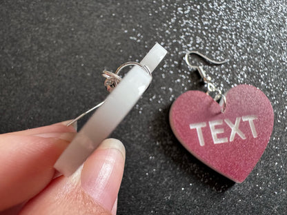 Custom Text Earrings: Laser Engraved Words, Brown with White Text, Letters, Names, Teacher Gift, Anniversary, Best Gifts for Her/Him/Them