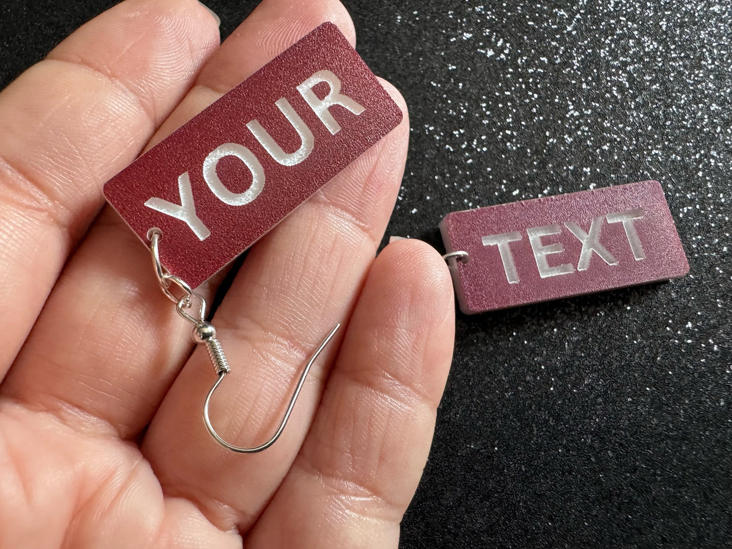 Custom Text Earrings: Laser Engraved Words, Brown with White Text, Letters, Names, Teacher Gift, Anniversary, Best Gifts for Her/Him/Them