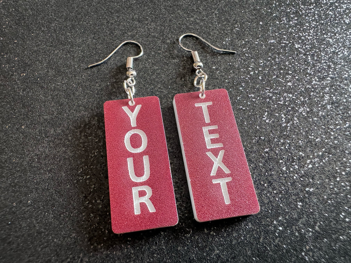 Custom Text Earrings: Laser Engraved Words, Brown with White Text, Letters, Names, Teacher Gift, Anniversary, Best Gifts for Her/Him/Them