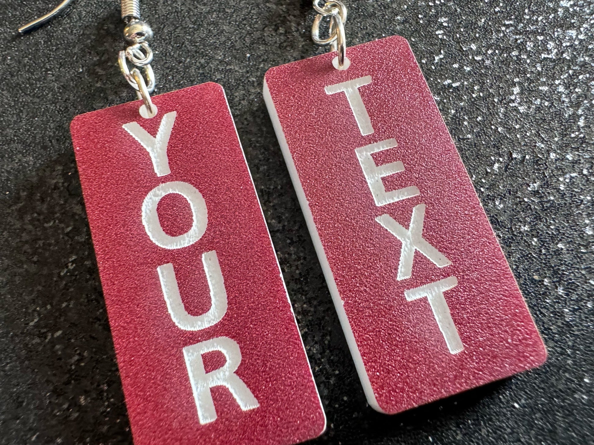 Custom Text Earrings: Laser Engraved Words, Brown with White Text, Letters, Names, Teacher Gift, Anniversary, Best Gifts for Her/Him/Them