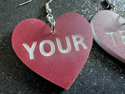 Custom Text Earrings: Laser Engraved Words, Brown with White Text, Letters, Names, Teacher Gift, Anniversary, Best Gifts for Her/Him/Them