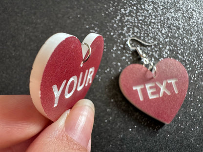 Custom Text Earrings: Laser Engraved Words, Brown with White Text, Letters, Names, Teacher Gift, Anniversary, Best Gifts for Her/Him/Them