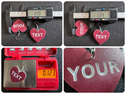 Custom Text Earrings: Laser Engraved Words, Brown with White Text, Letters, Names, Teacher Gift, Anniversary, Best Gifts for Her/Him/Them