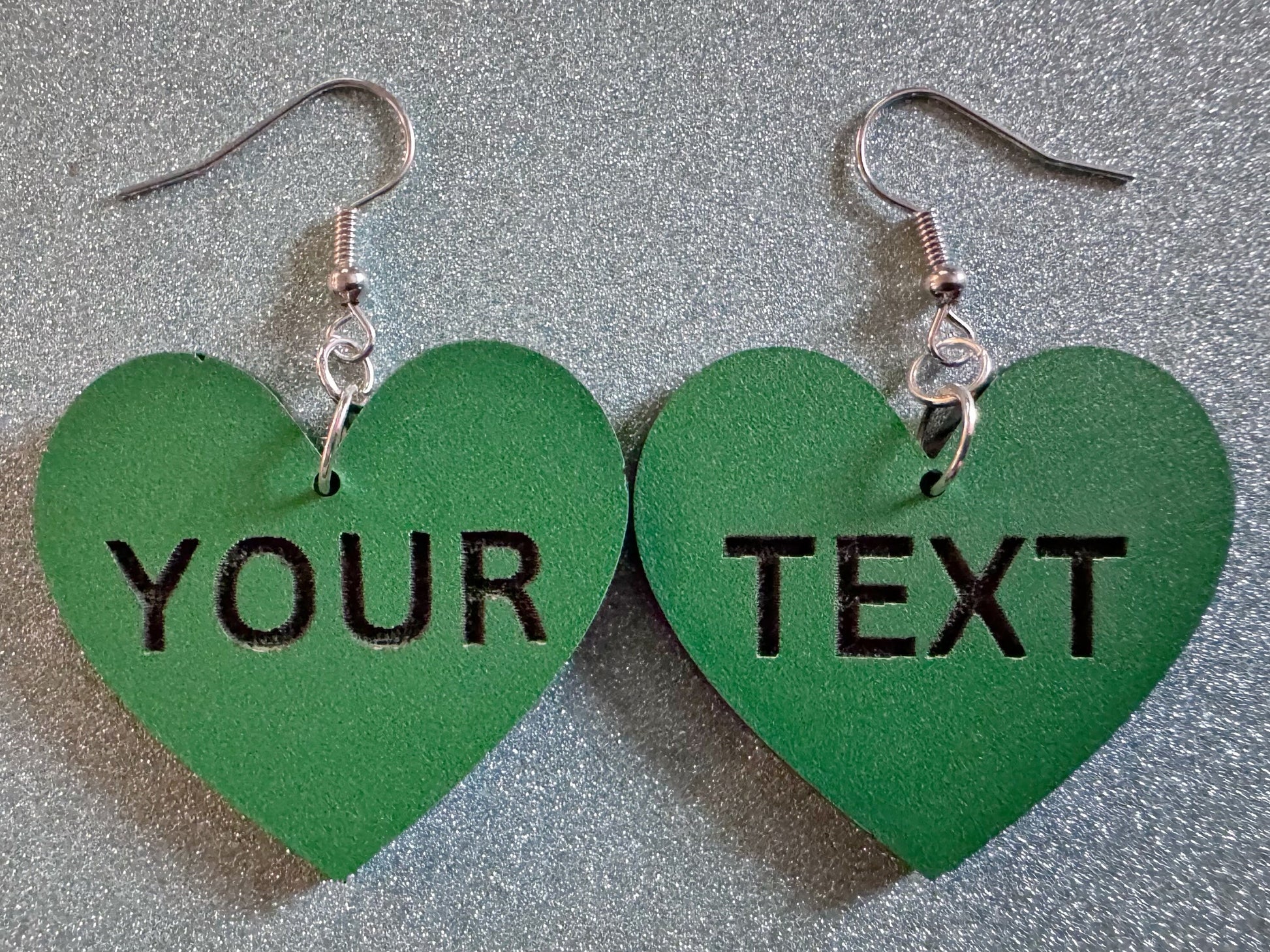 Custom Text Earrings: Laser Engraved Words, Green with Black Text, Letters, Names, Teacher Gift, Anniversary, Best Gifts for Her/Him/Them