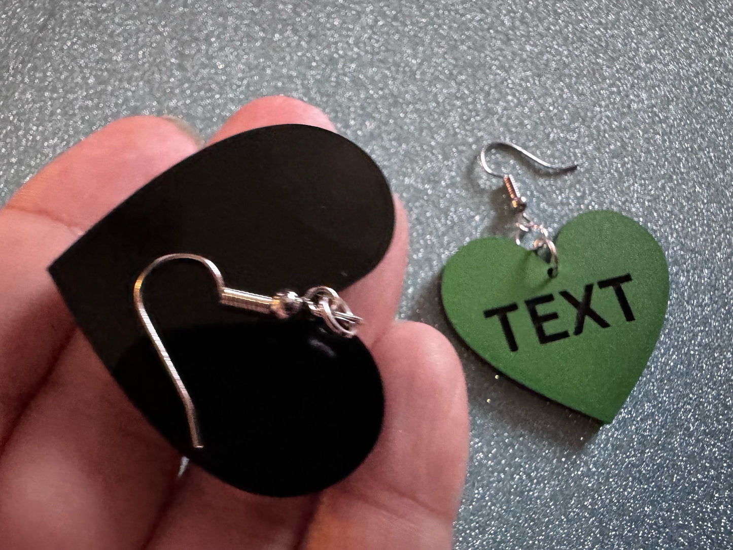 Custom Text Earrings: Laser Engraved Words, Green with Black Text, Letters, Names, Teacher Gift, Anniversary, Best Gifts for Her/Him/Them