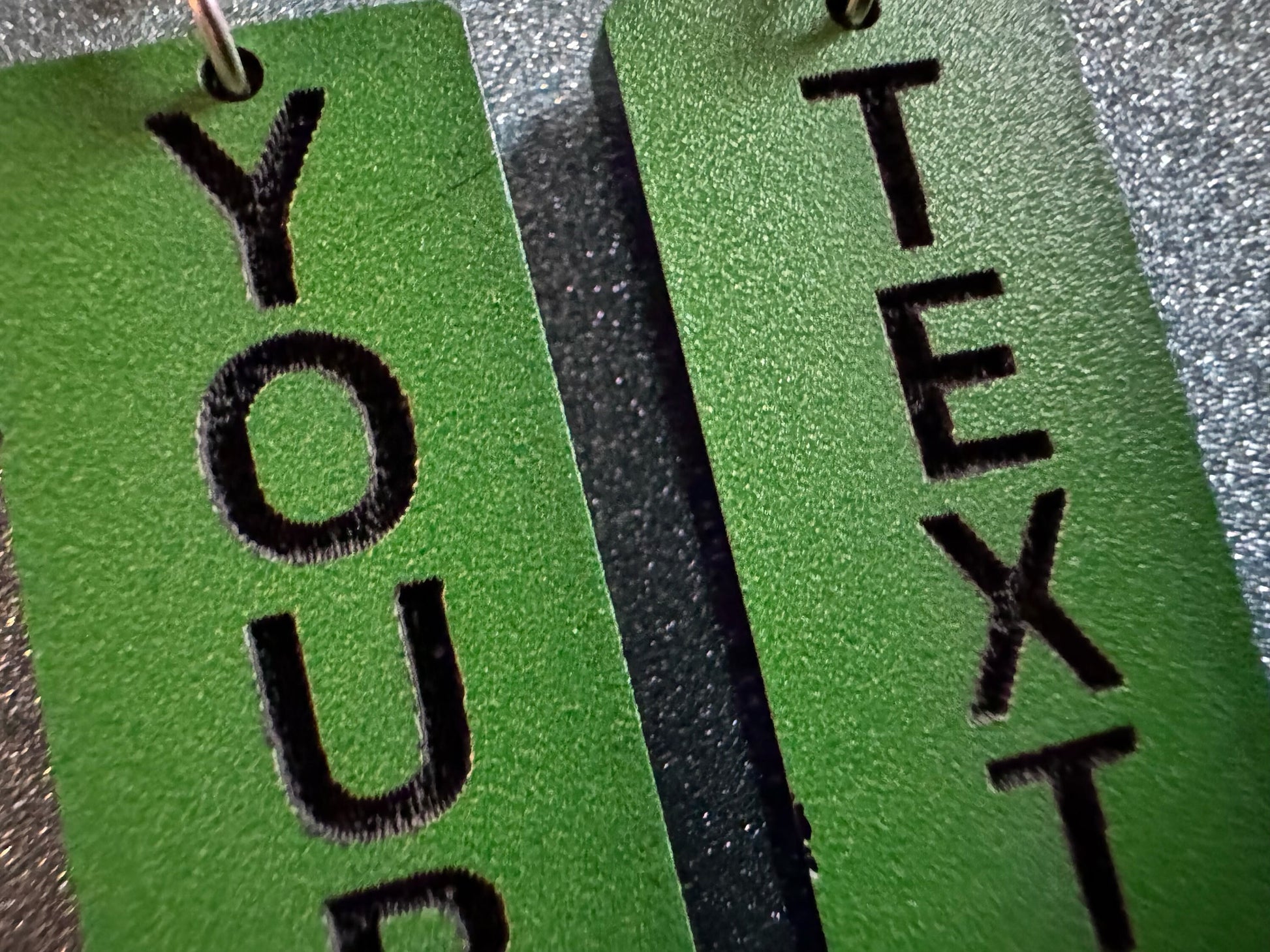 Custom Text Earrings: Laser Engraved Words, Green with Black Text, Letters, Names, Teacher Gift, Anniversary, Best Gifts for Her/Him/Them