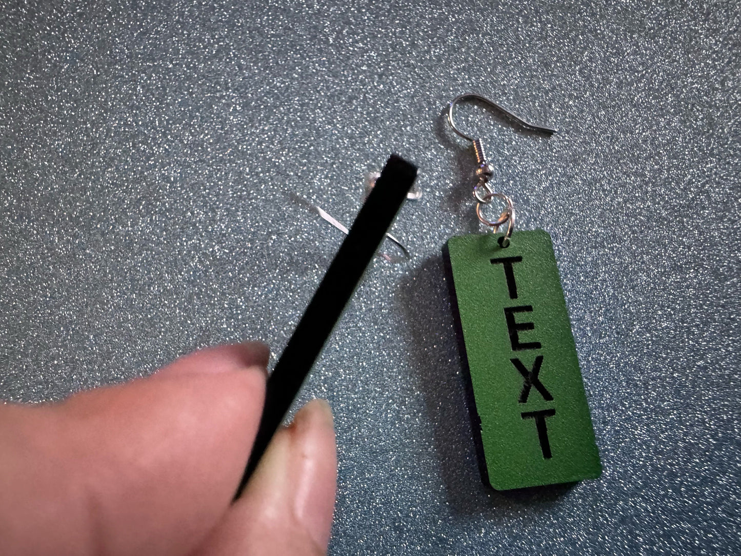 Custom Text Earrings: Laser Engraved Words, Green with Black Text, Letters, Names, Teacher Gift, Anniversary, Best Gifts for Her/Him/Them