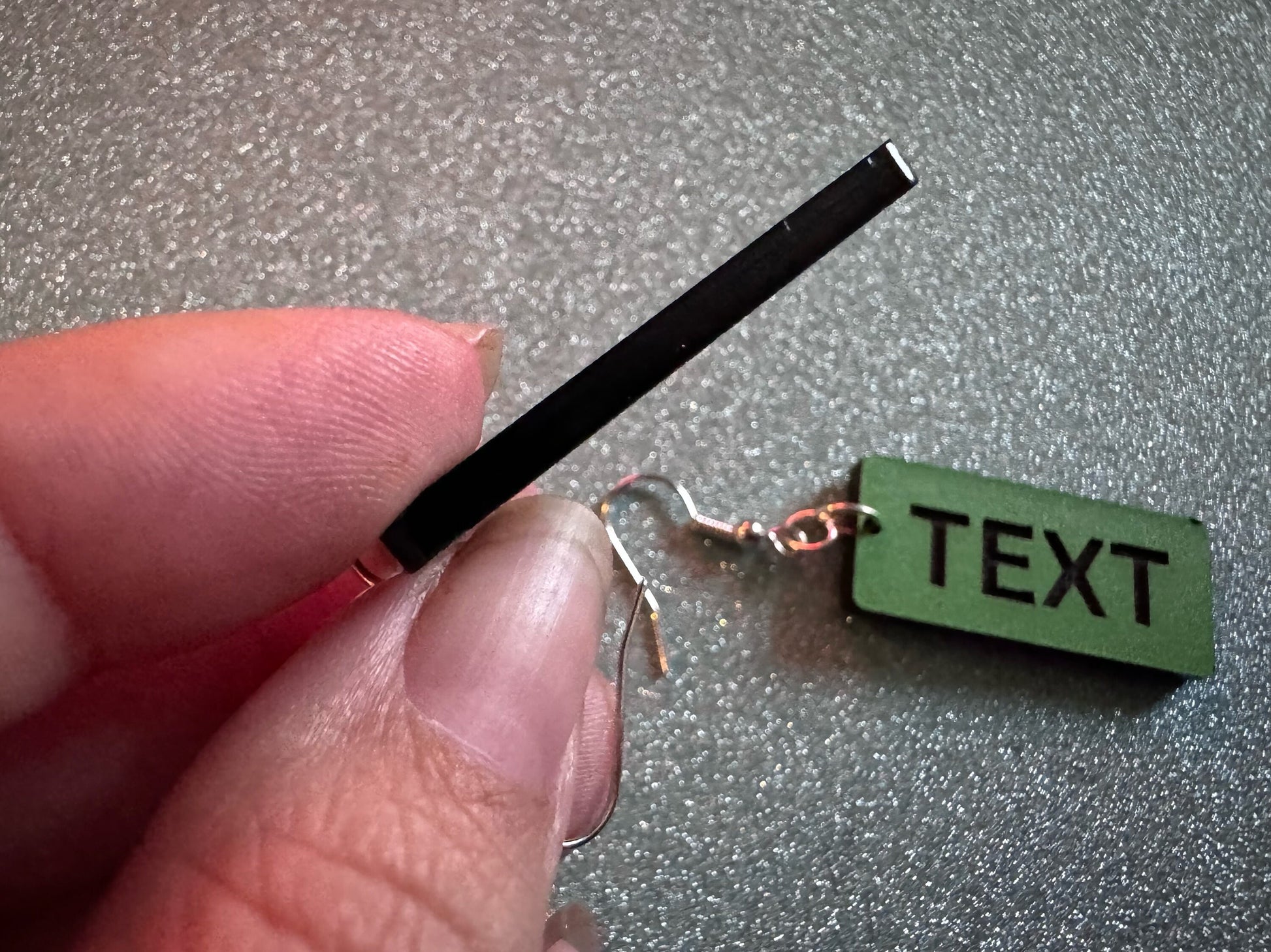 Custom Text Earrings: Laser Engraved Words, Green with Black Text, Letters, Names, Teacher Gift, Anniversary, Best Gifts for Her/Him/Them