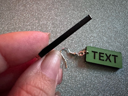 Custom Text Earrings: Laser Engraved Words, Green with Black Text, Letters, Names, Teacher Gift, Anniversary, Best Gifts for Her/Him/Them