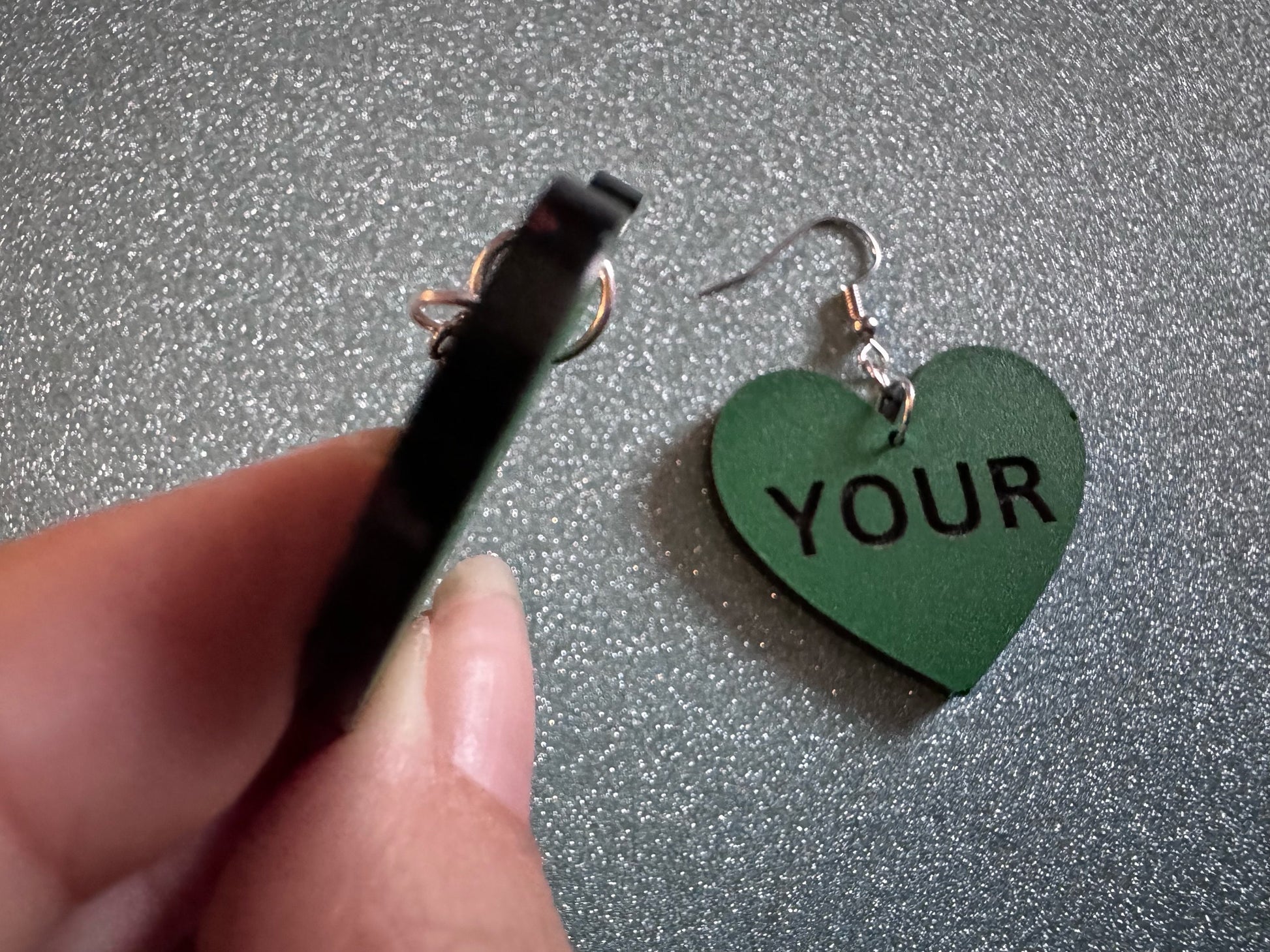 Custom Text Earrings: Laser Engraved Words, Green with Black Text, Letters, Names, Teacher Gift, Anniversary, Best Gifts for Her/Him/Them