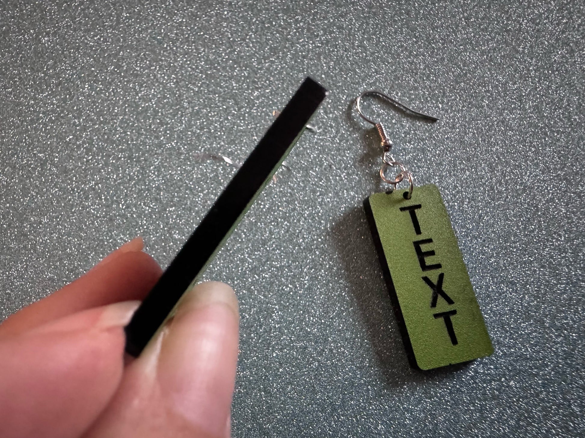 Custom Text Earrings: Laser Engraved Words, Green with Black Text, Letters, Names, Teacher Gift, Anniversary, Best Gifts for Her/Him/Them