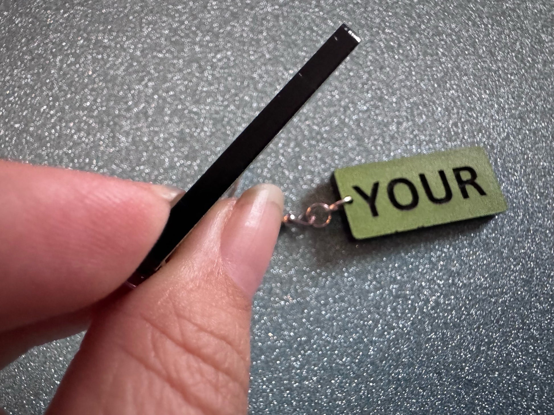 Custom Text Earrings: Laser Engraved Words, Green with Black Text, Letters, Names, Teacher Gift, Anniversary, Best Gifts for Her/Him/Them