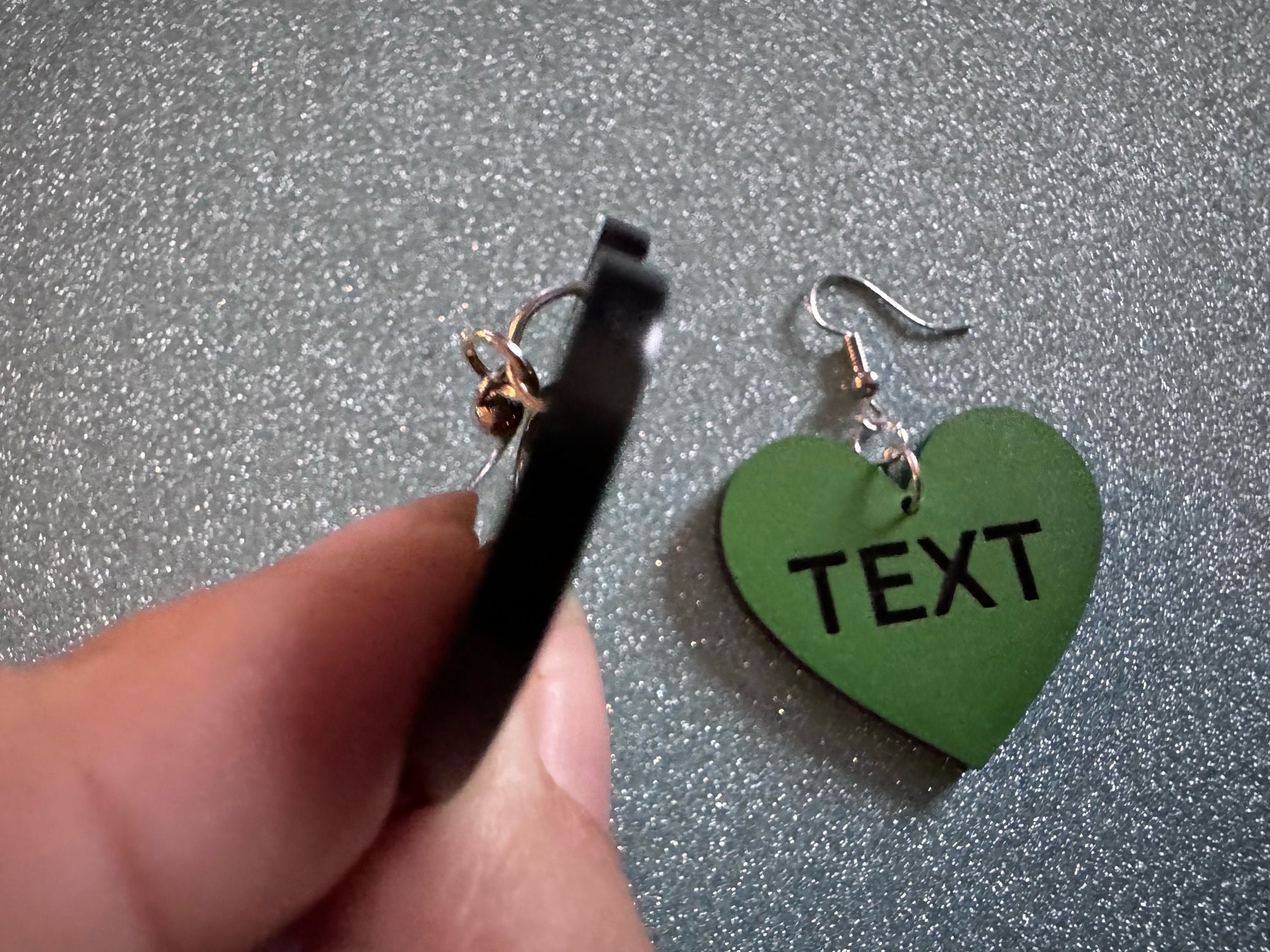 Custom Text Earrings: Laser Engraved Words, Green with Black Text, Letters, Names, Teacher Gift, Anniversary, Best Gifts for Her/Him/Them