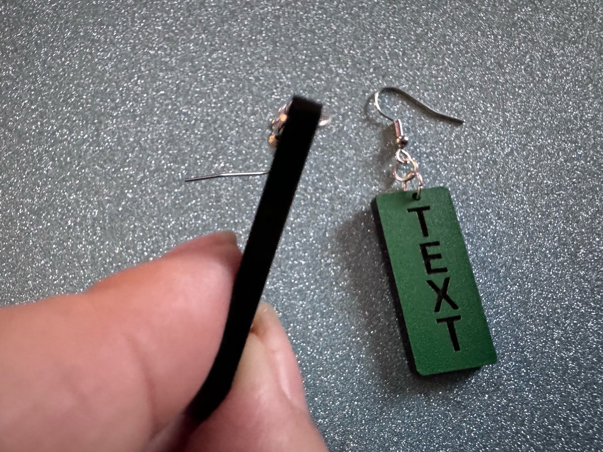 Custom Text Earrings: Laser Engraved Words, Green with Black Text, Letters, Names, Teacher Gift, Anniversary, Best Gifts for Her/Him/Them