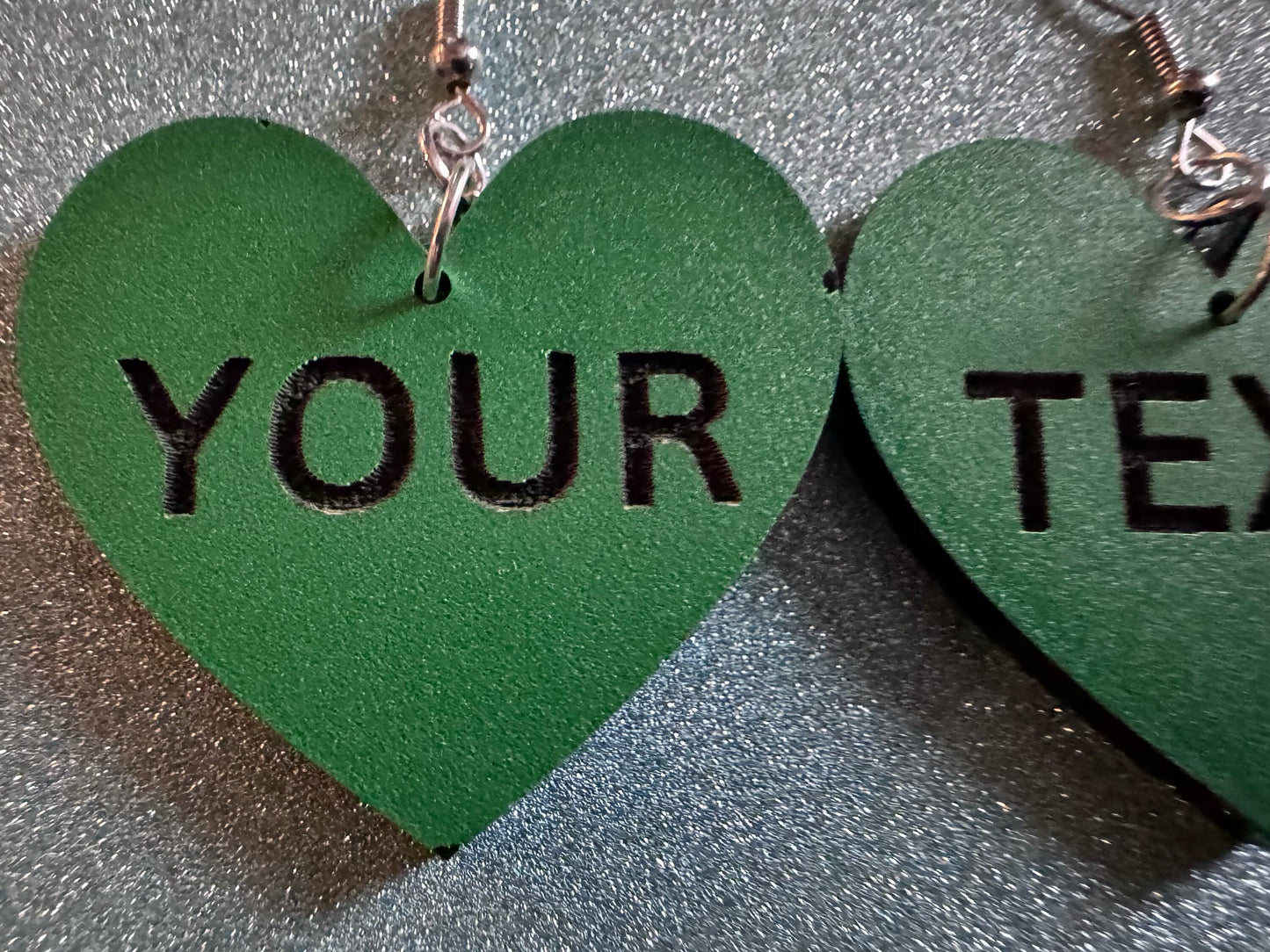 Custom Text Earrings: Laser Engraved Words, Green with Black Text, Letters, Names, Teacher Gift, Anniversary, Best Gifts for Her/Him/Them