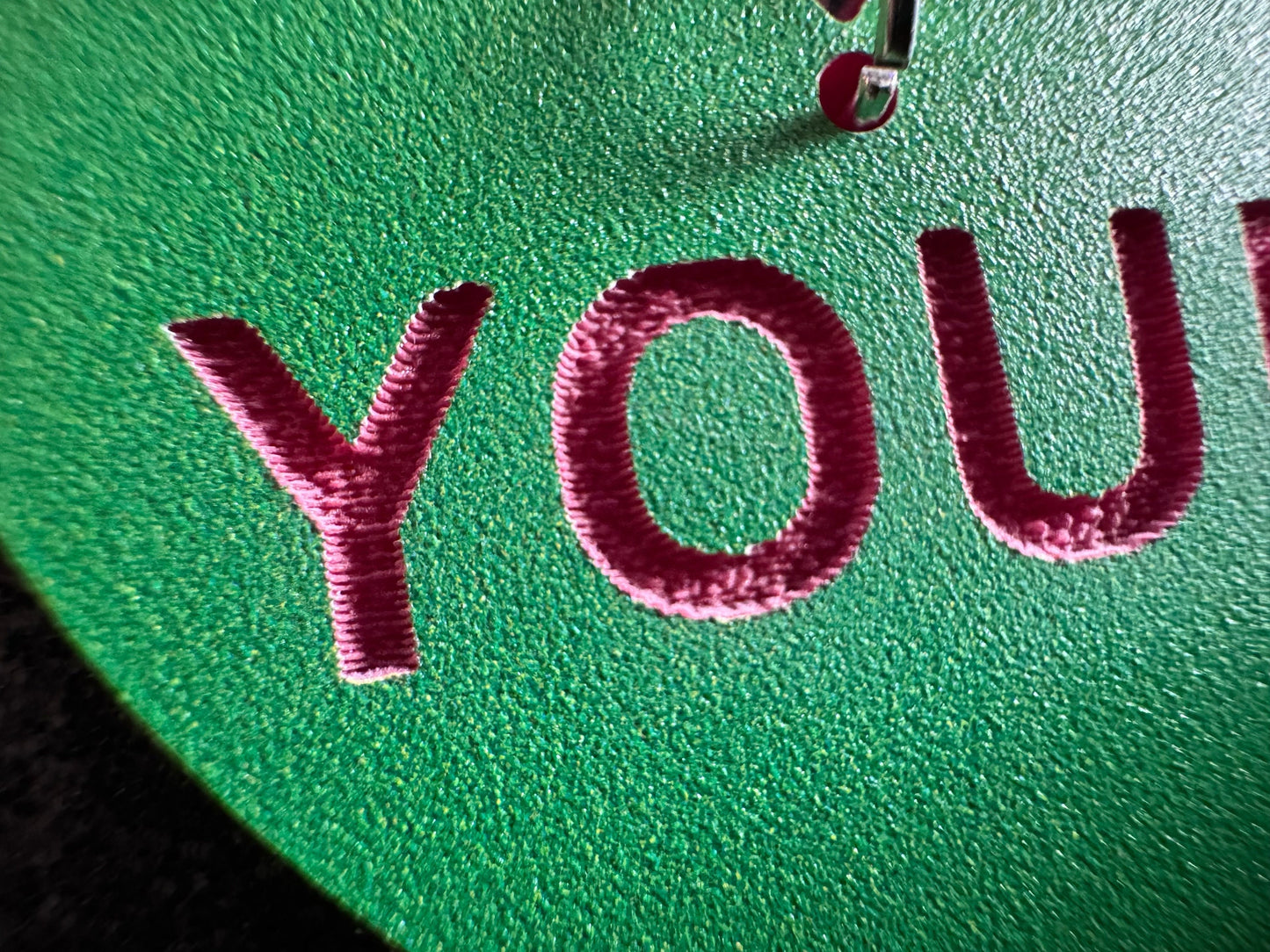 Custom Text Earrings: Laser Engraved Words, Green with Red Text, Letters, Names, Teacher Gift, Anniversary, Best Gifts for Her/Him/Them