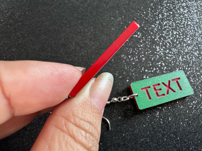 Custom Text Earrings: Laser Engraved Words, Green with Red Text, Letters, Names, Teacher Gift, Anniversary, Best Gifts for Her/Him/Them