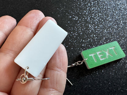 Custom Text Earrings: Laser Engraved Words, Green with White Text, Letters, Names, Teacher Gift, Anniversary, Best Gifts for Her/Him/Them