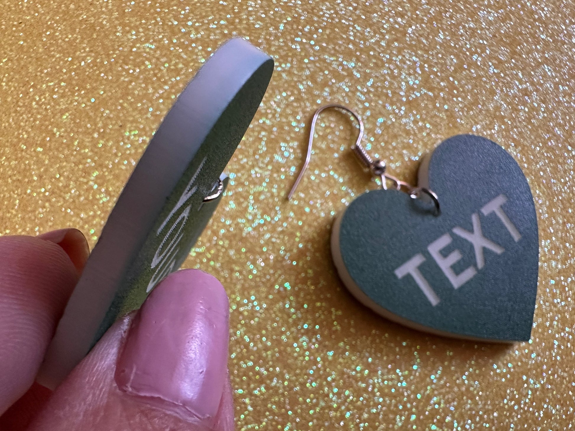 Custom Text Earrings: Laser Engraved Words, Green with White Text, Letters, Names, Teacher Gift, Anniversary, Best Gifts for Her/Him/Them