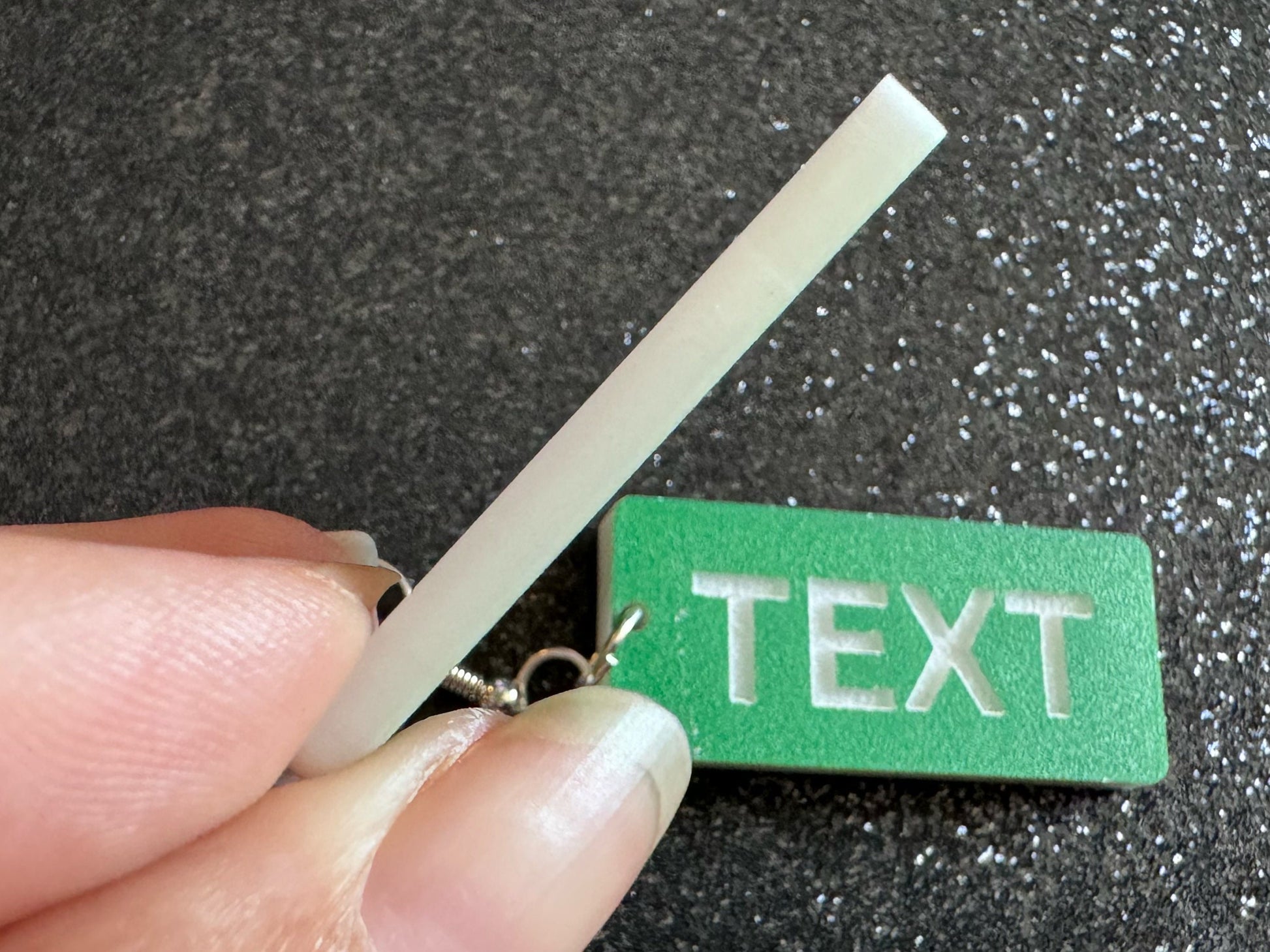 Custom Text Earrings: Laser Engraved Words, Green with White Text, Letters, Names, Teacher Gift, Anniversary, Best Gifts for Her/Him/Them