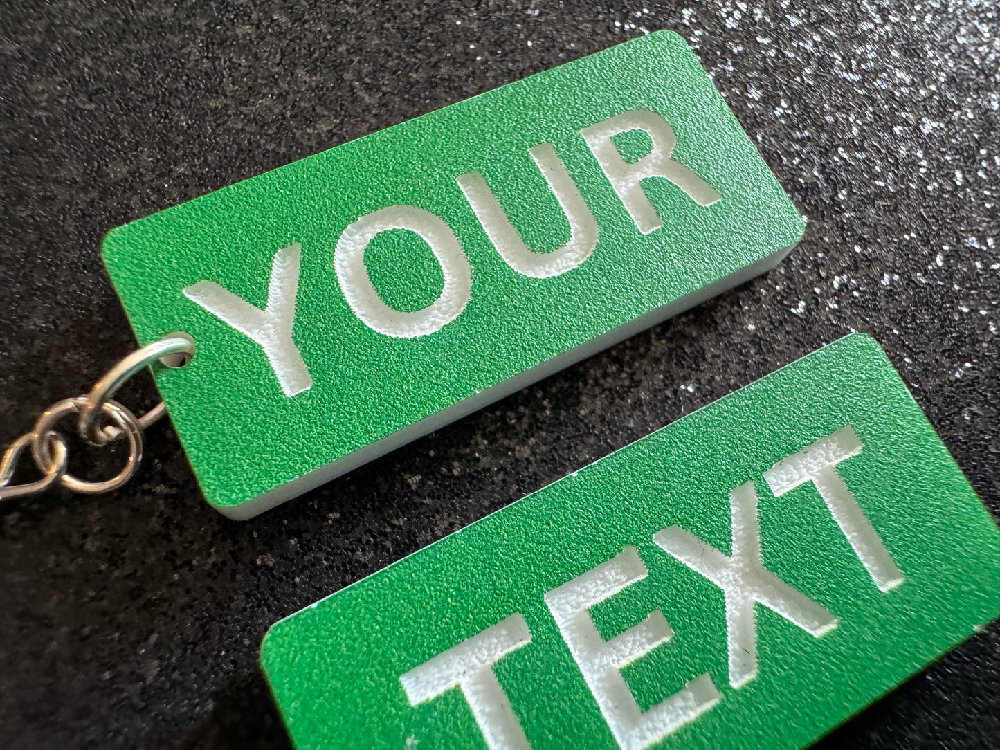 Custom Text Earrings: Laser Engraved Words, Green with White Text, Letters, Names, Teacher Gift, Anniversary, Best Gifts for Her/Him/Them