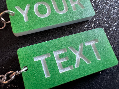 Custom Text Earrings: Laser Engraved Words, Green with White Text, Letters, Names, Teacher Gift, Anniversary, Best Gifts for Her/Him/Them