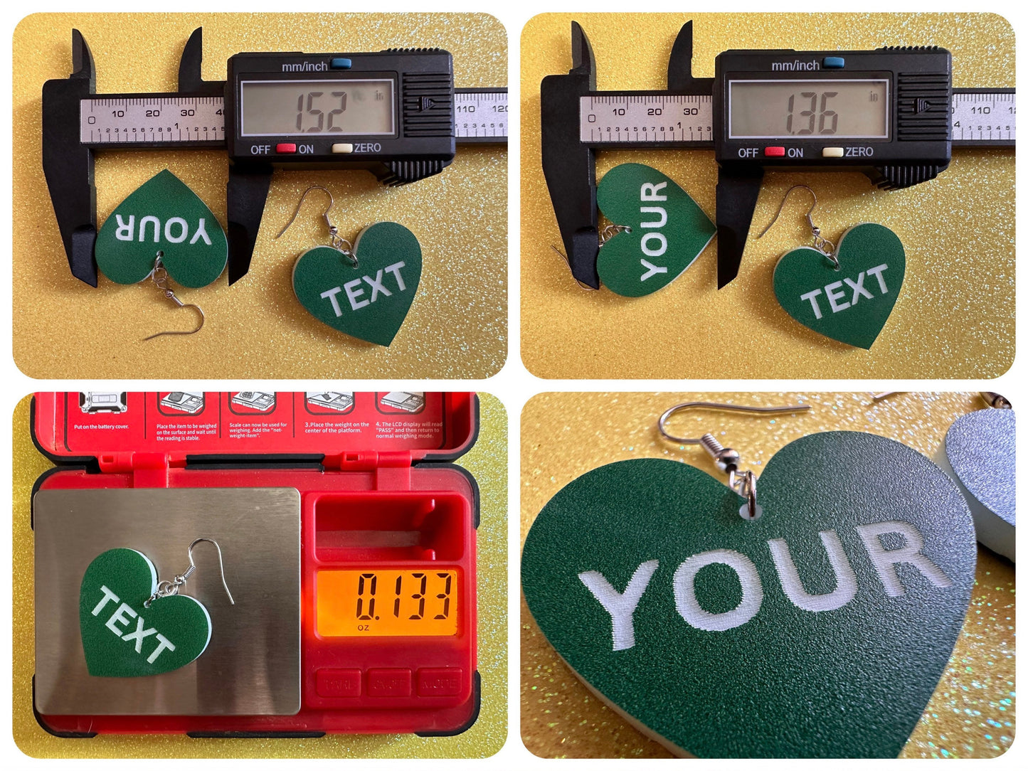 Custom Text Earrings: Laser Engraved Words, Green with White Text, Letters, Names, Teacher Gift, Anniversary, Best Gifts for Her/Him/Them