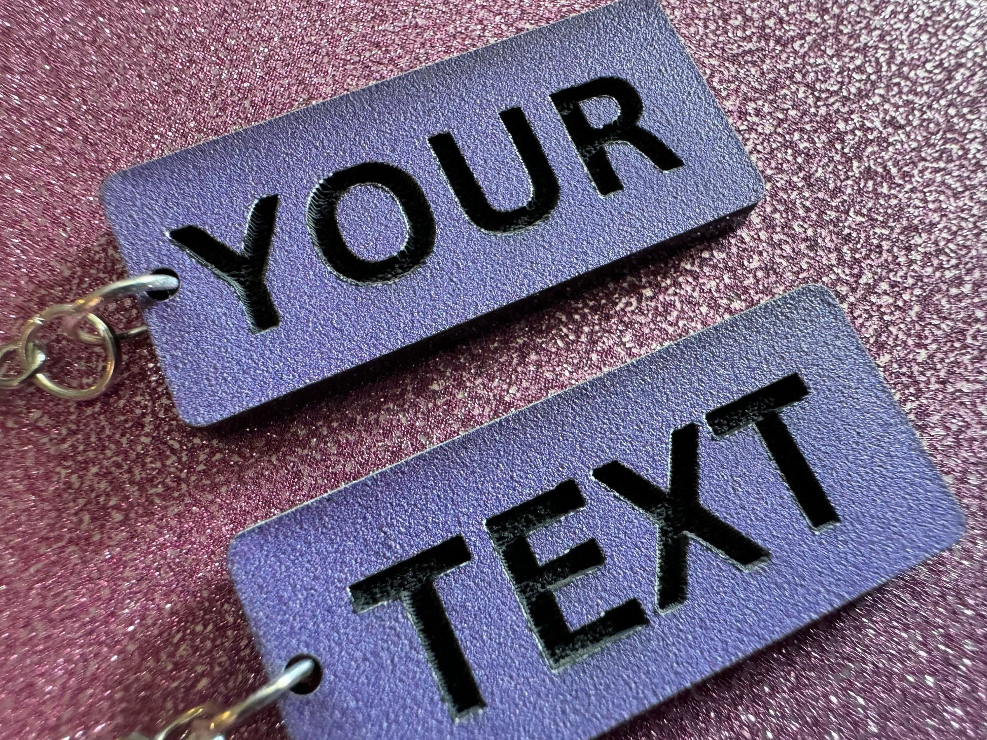 Custom Text Earrings: Laser Engraved Words, Lavender with Black Text, Letters, Names, Teacher Gift, Anniversary, Best Gifts for Her/Him/Them