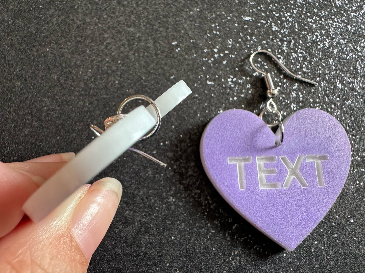 Custom Text Earrings: Laser Engraved Words, Lavender with White Text, Letters, Names, Teacher Gift, Anniversary, Best Gifts for Her/Him/Them